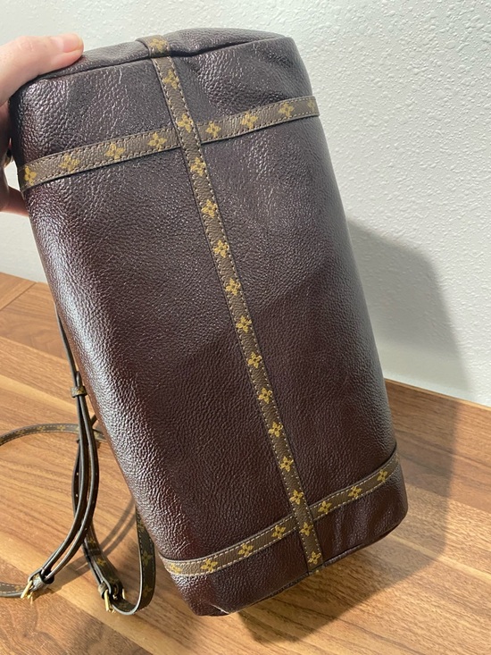 Dark Brown Leather Shoulder Bag with Monogram Straps - Picture 5 of 7